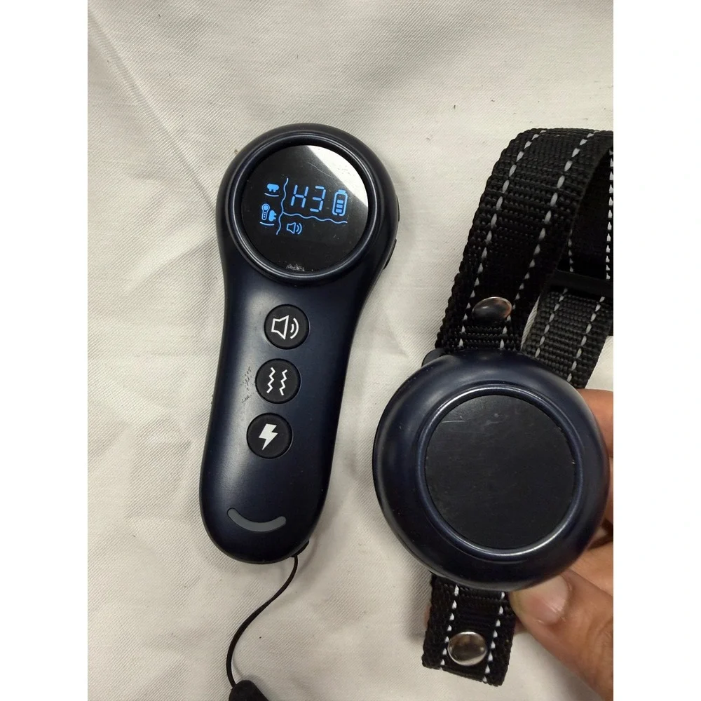 Rechargeable Dog Training Collar Remote LCD Display Reflective Nylon Strap Navy